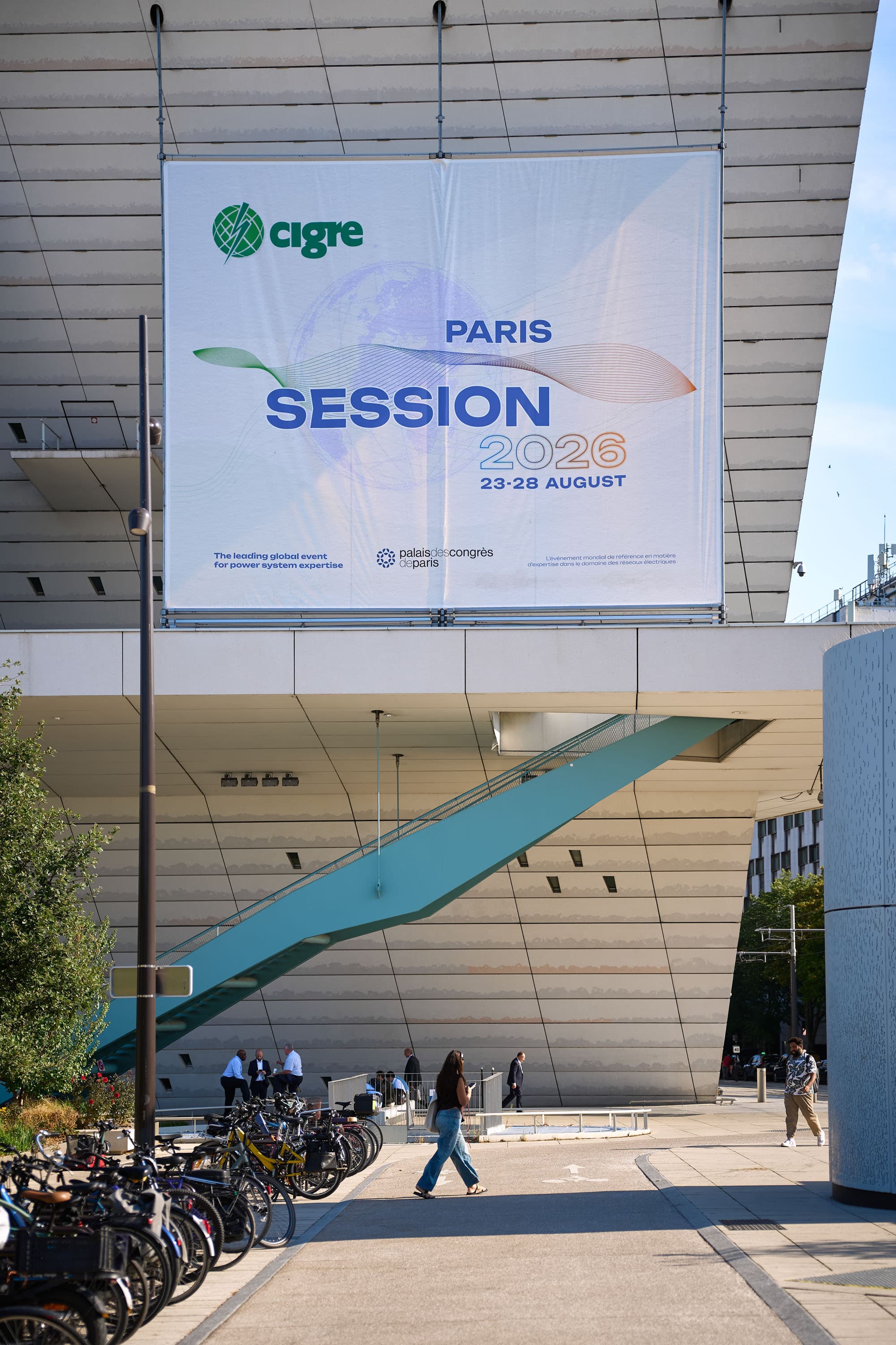 CIGRE Paris Session 2026 banner on the Palais des Congrès, 23–28 August